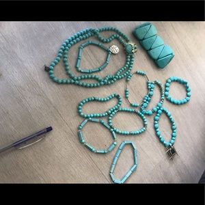 Eight turquoise bracelets one necklace the space spacer beads are 925